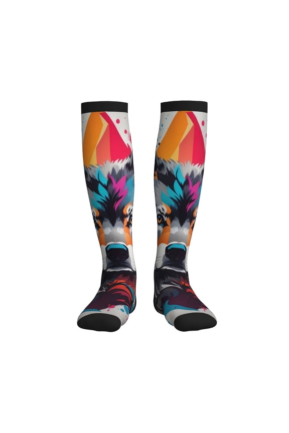 Tie-Dye Wolf Head Printed Sports Compression Socks - 15-20mmHg Graduated Compression, High-Performance Soft and Breathable Socks for Men and Women