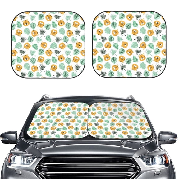 Picia Tiger Leaves 2 Piece Car Windshield Sun Shade Foldable | Foldable Sun Shield for Front Window Blocks UV Rays and Keeps Your Vehicle Cool-Large