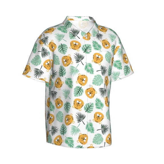 Picia Tiger Leaves Gentle Cotton Regular Fit Short Sleeve Casual Hawaiian Shirt for Men-Small