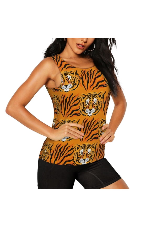 Tiger Pattern Women's Workout Tank Top,Breathable Activewear,Slim Fit Athletic Top,Versatile Workout Moisture-wicking top-Large