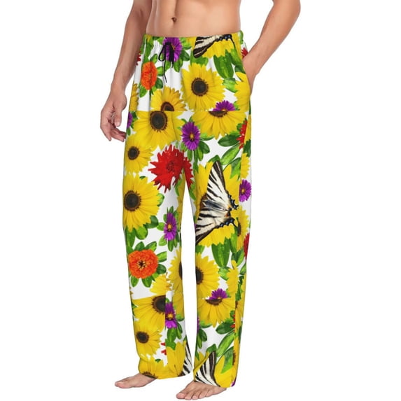 Picia Tiger Swallowtail On Flowers Mens Soft Woven Cotton Elastic Waistband Sleep Pajama Pant Lounge Sleep Pant With Pockets And Drawstring-Large