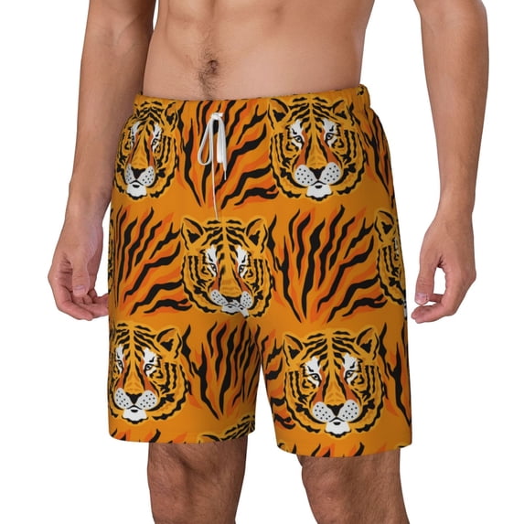 Picia Tiger pattern Mens Swim Trunks with Compression Liner Stretch Beach Shorts Quick Dry with Zipper Pockets No-Chafing Board Shorts-3X-Large