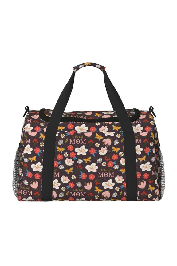 To The Best Mom Print Travel Duffle Bag,Weekender Bags for Women with Shoe Compartment, Gym Duffel Bag with Wet Pocket, Hospital Bags for Labor and Delivery