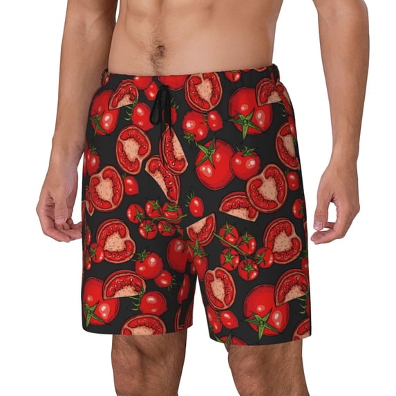 Picia Tomato pattern Mens Swim Trunks with Compression Liner Stretch Beach Shorts Quick Dry with Zipper Pockets No-Chafing Board Shorts-Large