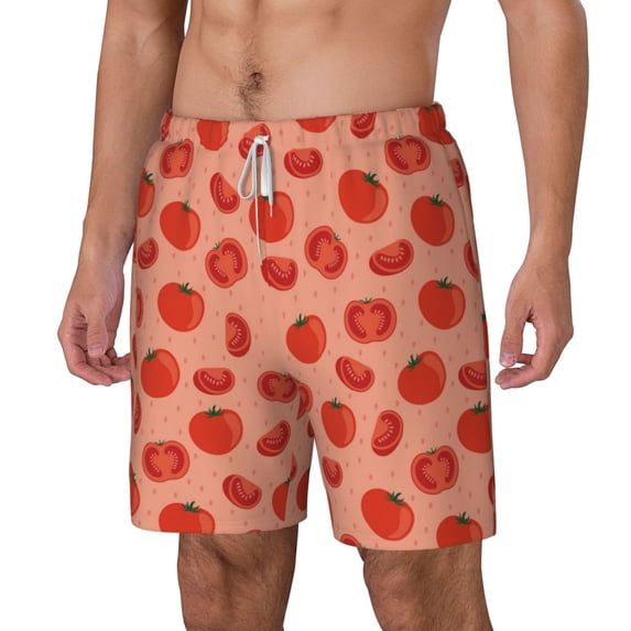 Picia Tomato pattern Mens Swim Trunks with Compression Liner Stretch Beach Shorts Quick Dry with Zipper Pockets No-Chafing Board Shorts-Small