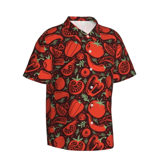 Picia Tomatoes And Chili Gentle Cotton Regular Fit Short Sleeve Casual Hawaiian Shirt for Men-Medium