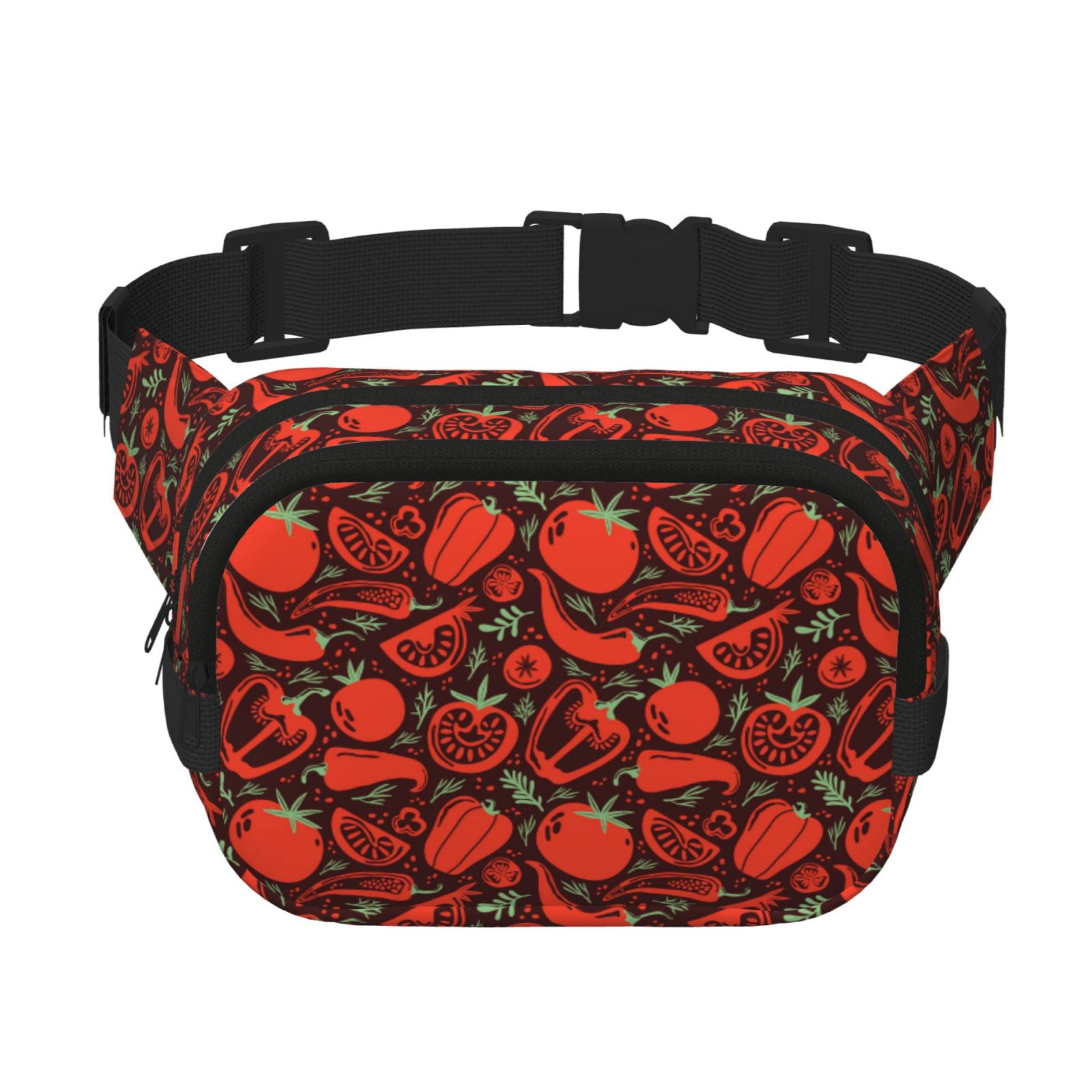 Picia Tomatoes And Chili Print Square Double-Layer Waist Bag Mini Adjustable Waist Belt Bag Exercise Running Travel Hiking