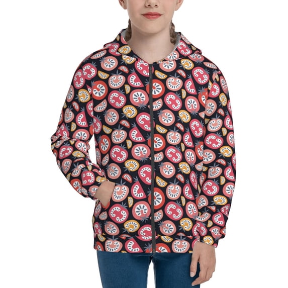 Picia Tomatoes for Boys Fashion Full-zip Hoodies & Sweatshirts with Kangaroo Pocket,Zip-up Hooded Sweatshirt for Kid, Moisture Wicking & Breathable-Small