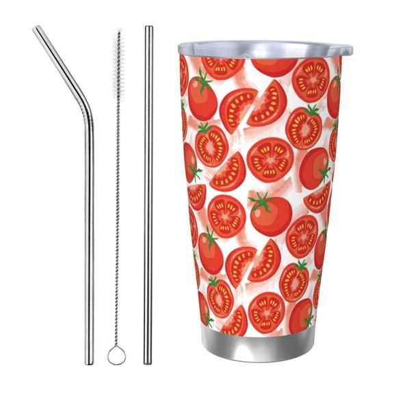 Picia Tomatoes Pattern 20 oz Tumbler Stainless Steel Vacuum Insulated Coffee Ice Cup Double Wall Travel Flask Dual Lid Water Bottle, Eco-friendly Car Cup-Straw Three-piece Set