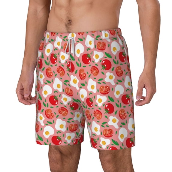 Picia Tomatoes pattern Mens Swim Trunks with Compression Liner Stretch Beach Shorts Quick Dry with Zipper Pockets No-Chafing Board Shorts-Large