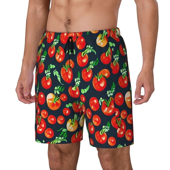 Picia Tomatoes pattern Mens Swim Trunks with Compression Liner Stretch Beach Shorts Quick Dry with Zipper Pockets No-Chafing Board Shorts-Medium