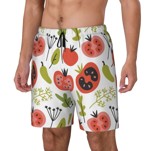 Picia Tomatoes pattern Mens Swim Trunks with Compression Liner Stretch Beach Shorts Quick Dry with Zipper Pockets No-Chafing Board Shorts-Small