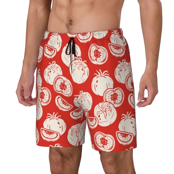 Picia Tomatoes pattern Mens Swim Trunks with Compression Liner Stretch Beach Shorts Quick Dry with Zipper Pockets No-Chafing Board Shorts-X-Large