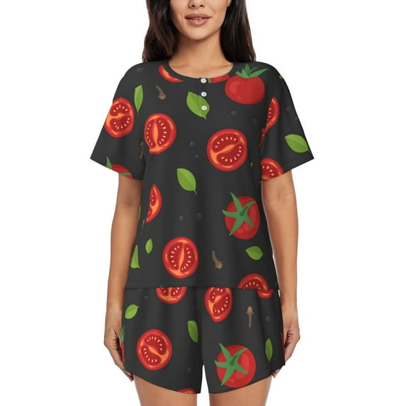Picia Tomatoes1 Pajamas Sets for Women Soft Short-Sleeved Pjs with Lounge Shorts Two Piece Sleepwear-Large