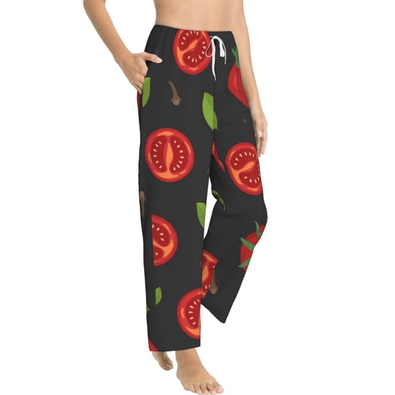 Picia Tomatoes1 Womens Soft Woven Cotton Elastic Waistband Sleep Pajama Pant Lounge Sleep Pant With Pockets And Drawstring-Large