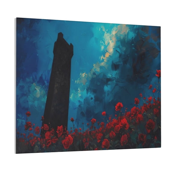 Picia Tower And Red Roses Pattern Decorative Picture – Unique Wall Art, Modern Canvas Print for Trendy Interiors (Horizontal)