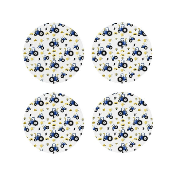 Picia Tractor And Vehicle Printed Leather Coasters for Drinks, 4" Drink Coasters Set of 4 for Tabletop Protection, Handmade Luxurious Home Décor and Housewarming Gift -Round Shape