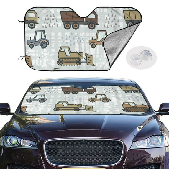 Picia Tractor and Dumper Curved Windshield Sunshade Accordion Folding Style Auto Shade for Car Truck SUV Van Blocks UV Ray Sun Visor Protector -Small