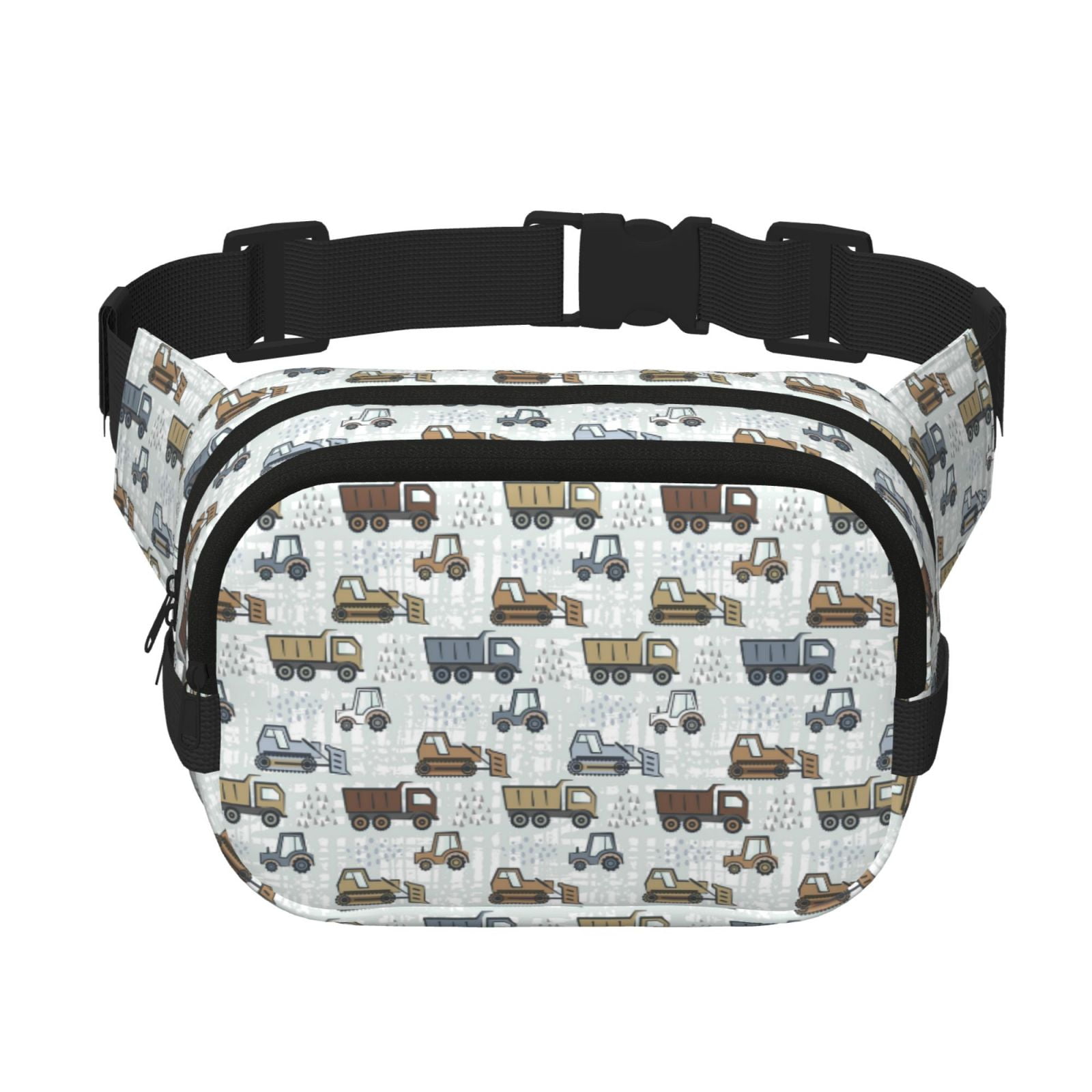 Picia Tractor and Dumper Print Square Double-Layer Waist Bag Mini Adjustable Waist Belt Bag Exercise Running Travel Hiking