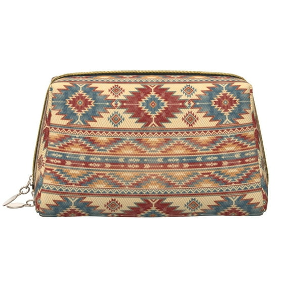 Picia Traditional Tribal Aztec Print Leather Makeup Bag Make Up Bag Travel Toiletry Bag for Her Girlfriend Teacher Teen Girl Gifts