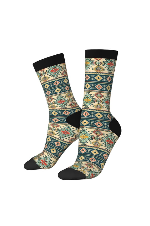Traditional Tribal Aztec1 Print Athletic Socks for Men & Women – Cushioned Moisture-Wicking Crew Socks for Sports, Running, and Training, Soft & Breathable Size 5-11