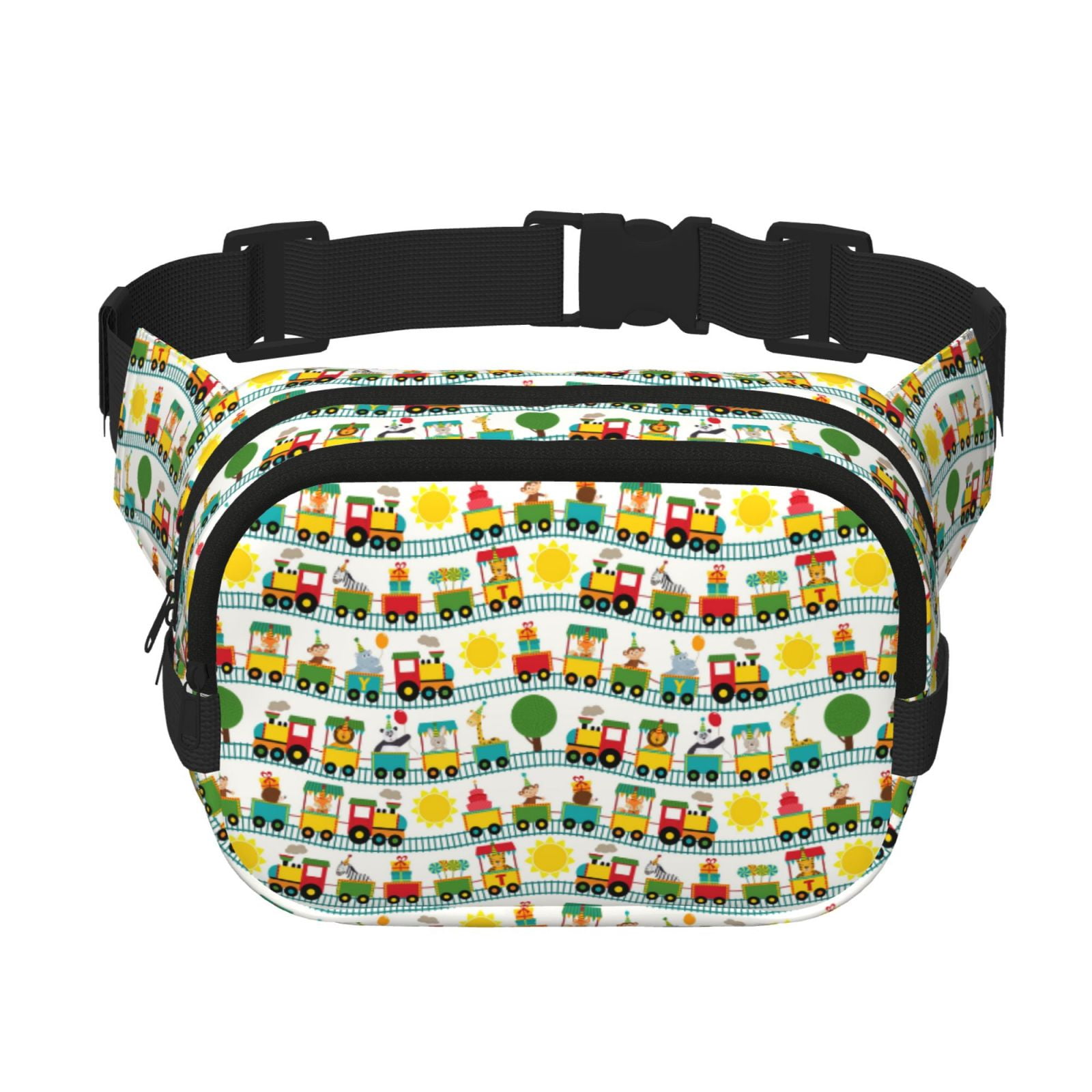 Picia Train With Animals Print Square Double-Layer Waist Bag Mini Adjustable Waist Belt Bag Exercise Running Travel Hiking
