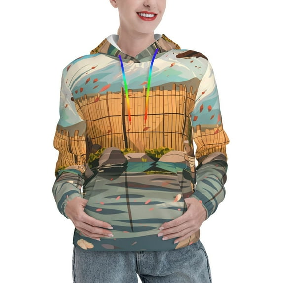 Picia Tranquil Garden Landscape Pattern Casual Women's Hoodie, Hooded Sweatshirt with Kangaroo Pocket, Comfortable Pullover with Eye-catching Drawstrings-XX-Large