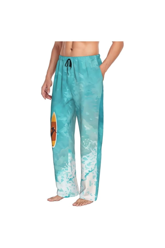 Tranquil Ocean Canoe Journey Mens Soft Woven Cotton Elastic Waistband Sleep Pajama Pant Lounge Sleep Pant With Pockets And Drawstring-Small