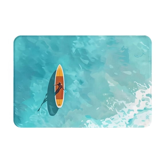 Picia Tranquil Ocean Canoe Journey Pattern Flannel Doormat 16x24 Inch Non-Slip Indoor Mat, Absorbent & Quick-Dry Rug for Entryway, Bathroom, Kitchen, and Bedroom, Machine Washable