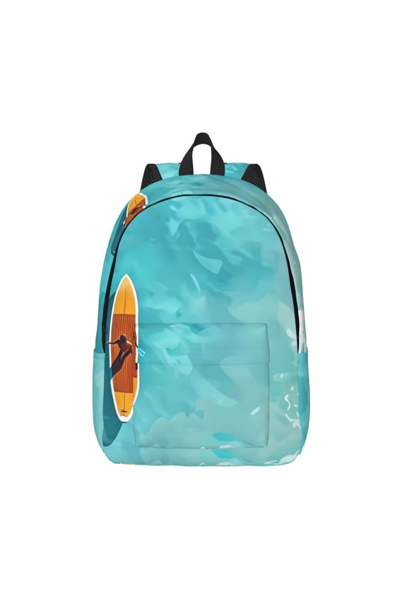 Tranquil Ocean Canoe Journey Printed Canvas Daypack - Stylish and Durable Vintage Compact Backpack - Class, Work, Travel, or Laptop Bookbag,Organized Compartments-Small