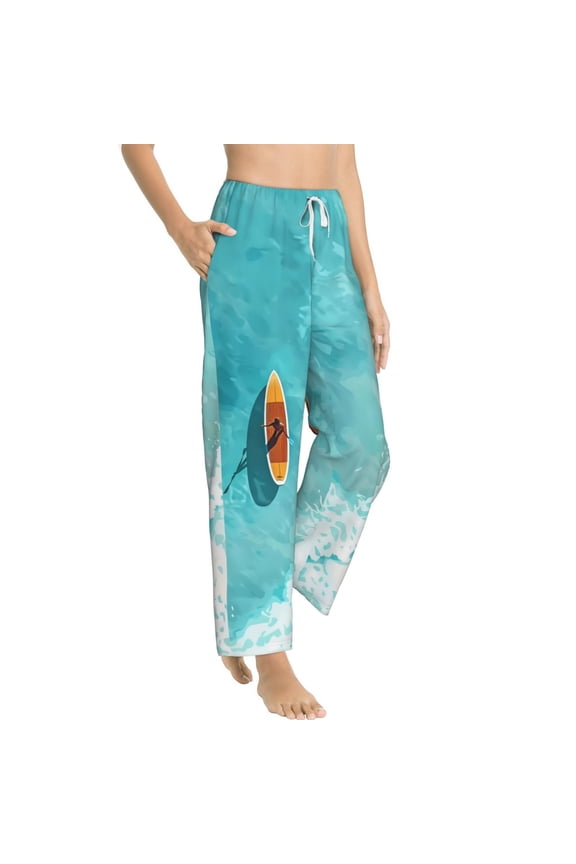 Tranquil Ocean Canoe Journey Womens Soft Woven Cotton Elastic Waistband Sleep Pajama Pant Lounge Sleep Pant With Pockets And Drawstring-Small