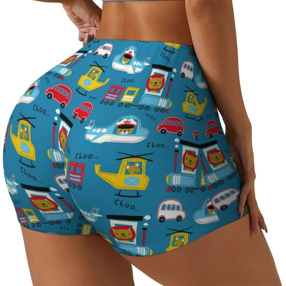 Picia Transportations With Animals Printed Workout Shorts for Women Seamless Scrunch Butt Lifting High Waisted Yoga Gym Booty Running Moisture-wicking Short Pants-XX-Large