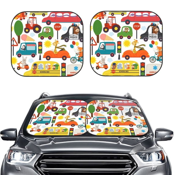 Picia Transports with Animals 2 Piece Car Windshield Sun Shade Foldable | Foldable Sun Shield for Front Window Blocks UV Rays and Keeps Your Vehicle Cool-Large