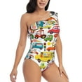 thumbnail image 1 of Picia Transports with Animals Pattern Women's One Piece Swimsuits,One Shoulder Swimwear Asymmetric ,Ruffle Monokinis Bathing Suits,High Waisted Flattering Bathing Suits-X-Large, 1 of 8