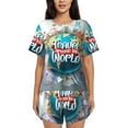 thumbnail image 1 of Picia Travel Around The World Pajamas Sets for Women Soft Short-Sleeved Pjs with Lounge Shorts Two Piece Sleepwear-Small, 1 of 9