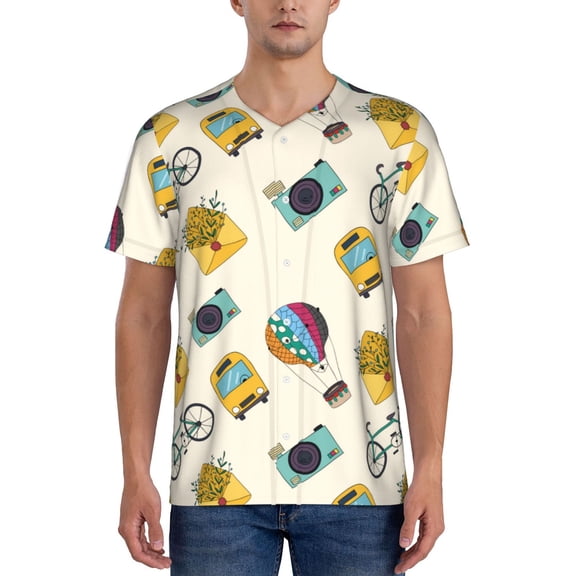 Picia Travel Elements Pattern Mens Polo Shirts Quick Dry Short Sleeve Golf T Shirt Performance Moisture Wicking Casual Workout Baseball T-shirt-Small