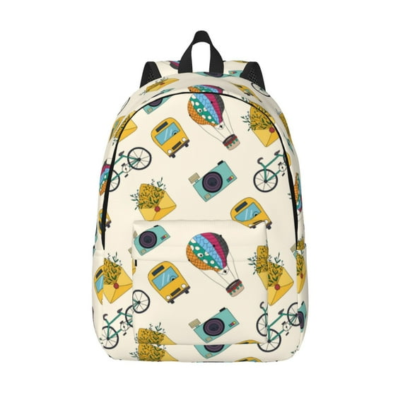 Picia Travel Elements Printed Canvas Daypack - Stylish and Durable Vintage Compact Backpack - Class, Work, Travel, or Laptop Bookbag,Organized Compartments-Small