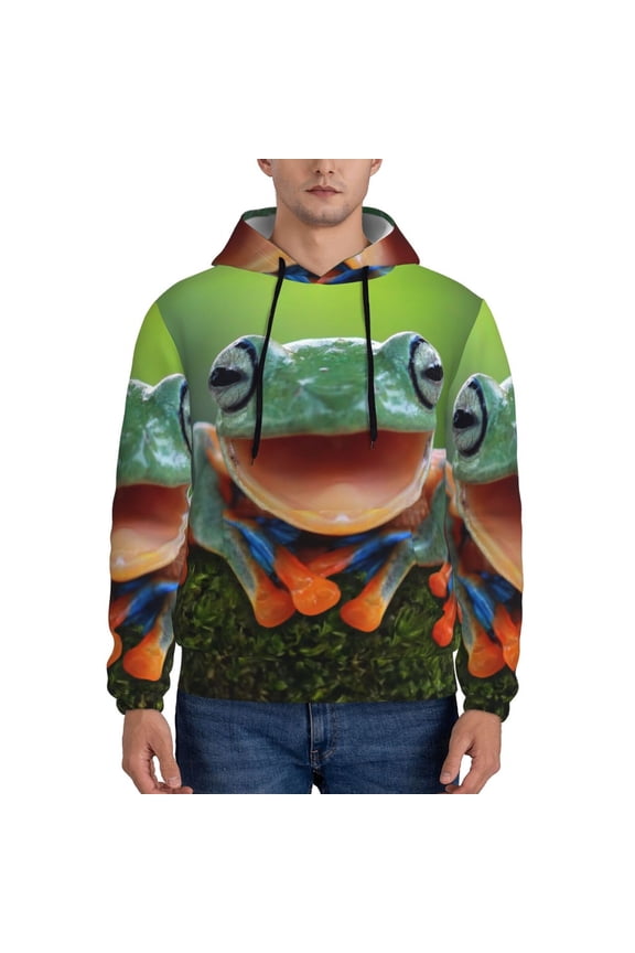 Tree Frog Pattern Casual Men's Hoodie - Lightweight Hooded Sweatshirt with Kangaroo Pocket, Comfortable Pullover for Everyday, Travel-Small
