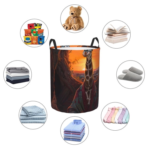 Picia Tree Hollow Meditating Giraffe Large Laundry Basket, Waterproof, Freestanding Laundry Hamper, Collapsible Tall Clothes Hamper with Extended Handles-Small
