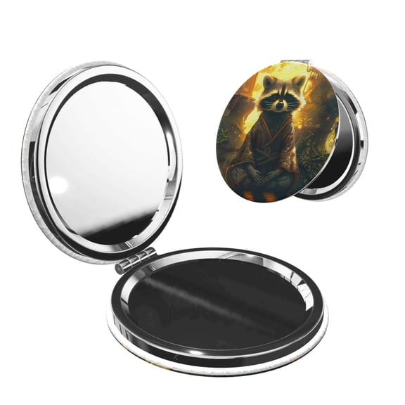 Picia Tree Meditating Raccoon for Compact Vanity Mirror , Travel Makeup Mirror , Portable Magnifying Cosmetic Mirror for Daily, Work, Business-Round Shape