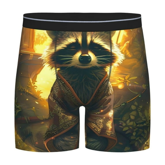 Picia Tree Meditating Raccoon Pattern Men's Athletic Long Leg Briefs , Performance Stretch Underwear,Moisture-Wicking