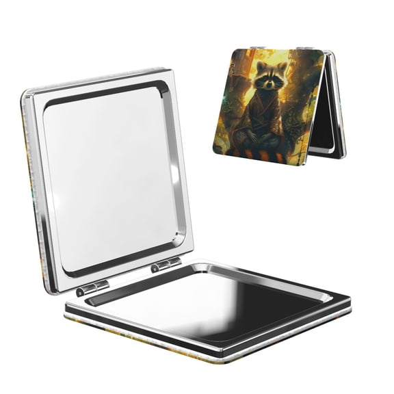 Picia Tree Meditating Raccoon for Compact Vanity Mirror , Travel Makeup Mirror , Portable Magnifying Cosmetic Mirror for Daily, Work, Business-Square