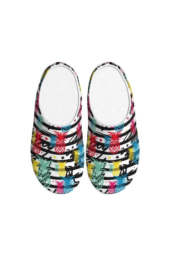 Trendy Colorful Pineapples 1 for Women's Lamb-hug Comfy Fleece House Slippers Memory Foam, Slip-on House Shoes Indoor Outdoor-40/41