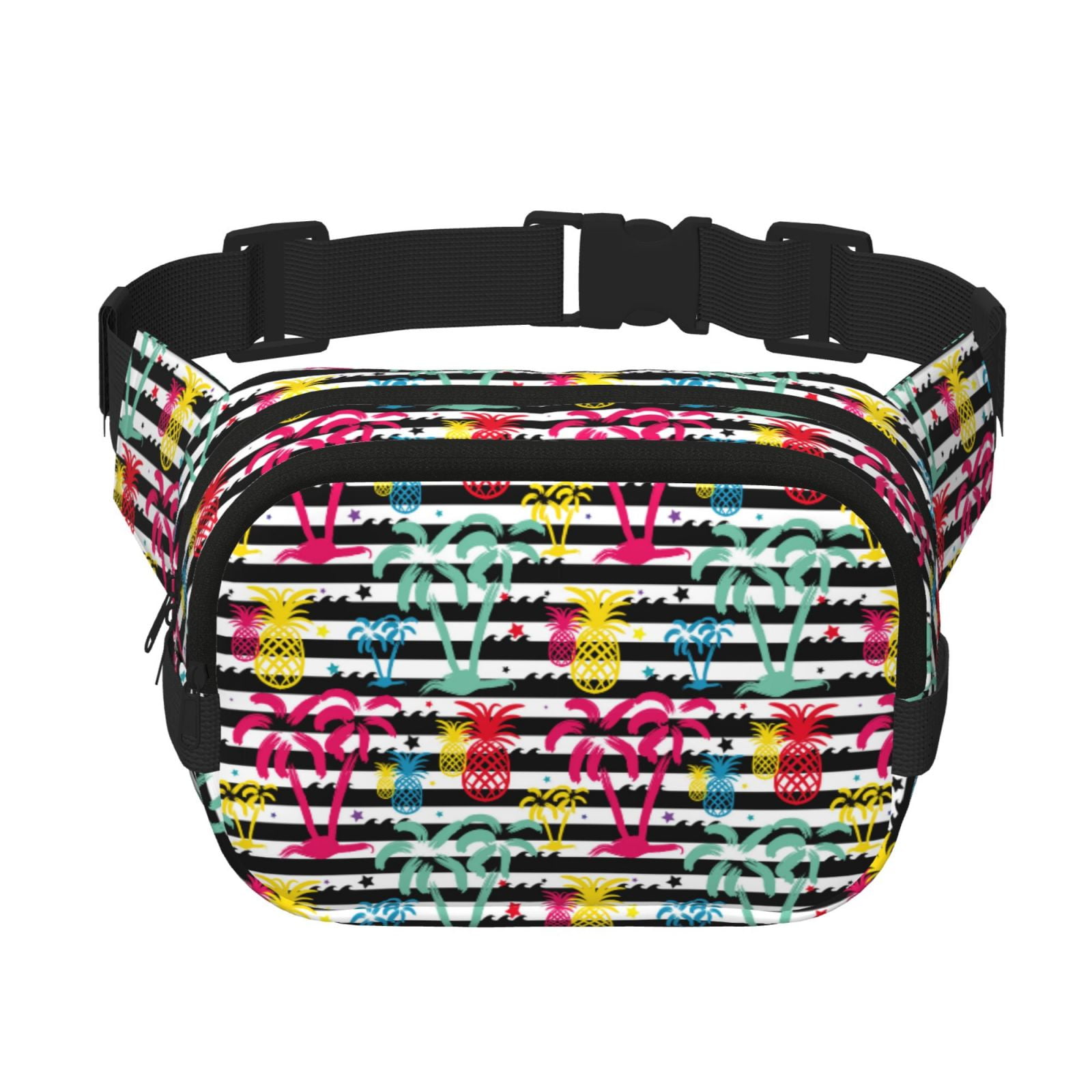 Picia Trendy Colorful Pineapples Print Square Double-Layer Waist Bag Mini Adjustable Waist Belt Bag Exercise Running Travel Hiking