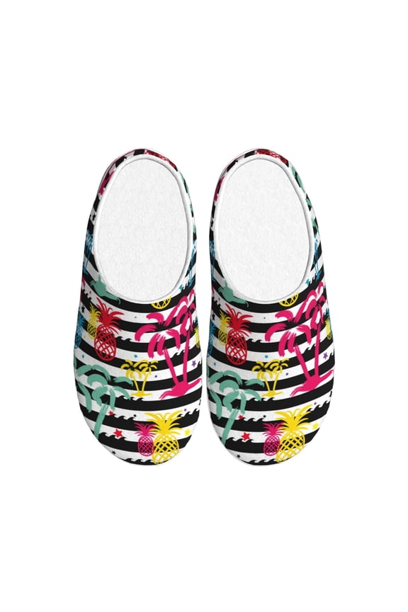 Trendy Colorful Pineapples for Women's Lamb-hug Comfy Fleece House Slippers Memory Foam, Slip-on House Shoes Indoor Outdoor-37/38