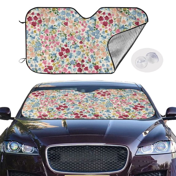 Picia Trendy Floral Design Curved Windshield Sunshade Accordion Folding Style Auto Shade for Car Truck SUV Van Blocks UV Ray Sun Visor Protector -Medium