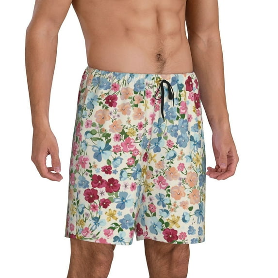 Picia Trendy Floral Design Pajama Shorts for Men, Men's Pajama Bottoms, Sleepwear,Short Pajama Pants-Large