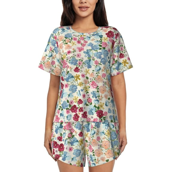 Picia Trendy Floral Design Pajamas Sets for Women Soft Short-Sleeved Pjs with Lounge Shorts Two Piece Sleepwear-X-Large