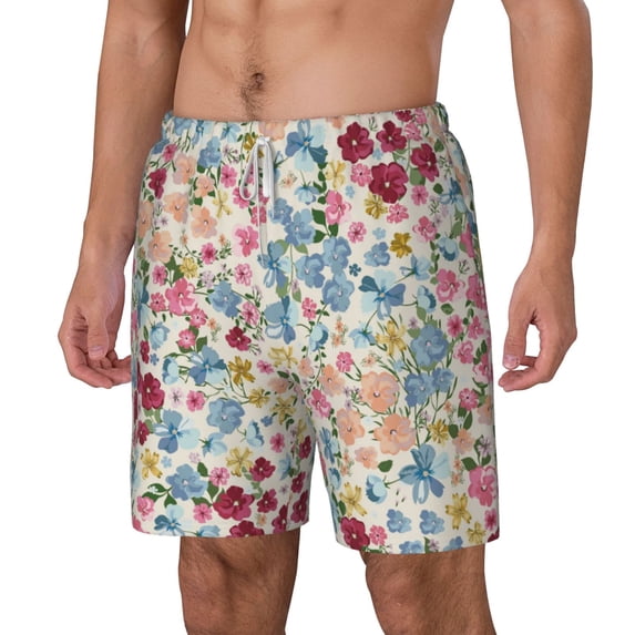 Picia Trendy Floral Design pattern Mens Swim Trunks with Compression Liner Stretch Beach Shorts Quick Dry with Zipper Pockets No-Chafing Board Shorts-Medium