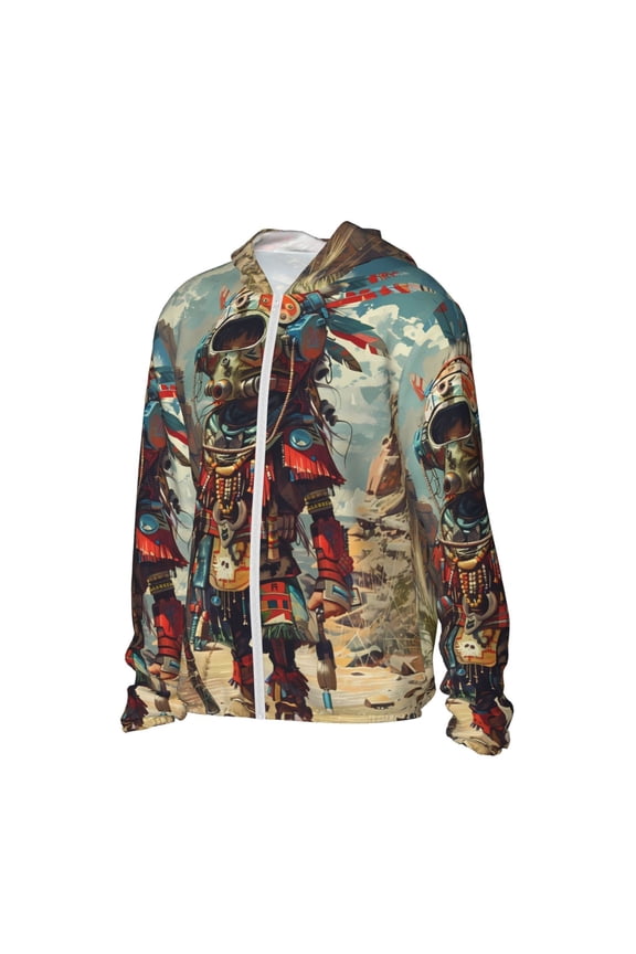 Tribal Futuristic Warrior Women's Men's UPF 50+ Sun Protection Hoodie Shirt Long Sleeve SPF Fishing Outdoor UV Hiking Lightweight Shirts-3X-Large